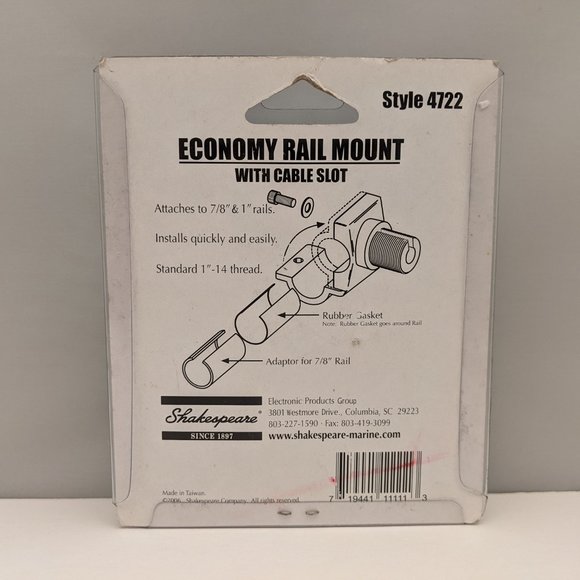 SHAKESPEARE Economy Rail Mount w/ Cable Slot | For 7/8" & 1" Rails | 4722 | NEW - Picture 2 of 5